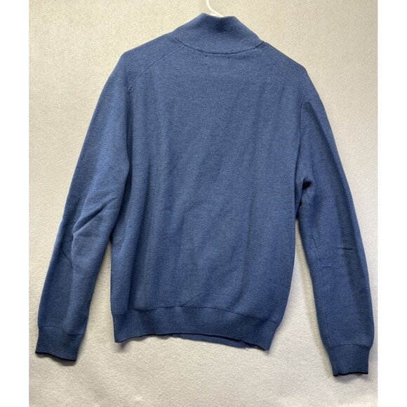 Polo Ralph Lauren Quarter Zip Sweater Mens Size M Blue Pima Cotton Waffle Knit - Picture 4 of 4